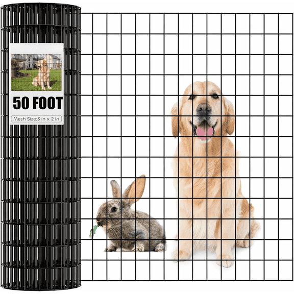 Welded Wire Fence 36 Inch x 50 Foot,  Black PVC Coated Wire Mesh Garden Border Fencing Roll Vinyl Coating Metal Wire Mesh for Yard Vegetable Plant Protection Poultry Netting(16Ga, 2in X 3in