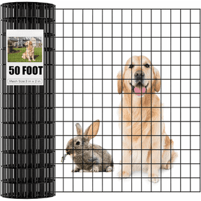 Welded Wire Fence 36 Inch x 50 Foot, Black PVC Coated Wire Mesh Garden Border Fencing Roll Vinyl Coating Metal Wire Mesh for Yard Vegetable Plant Protection Poultry Netting(16Ga, 2in X 3in