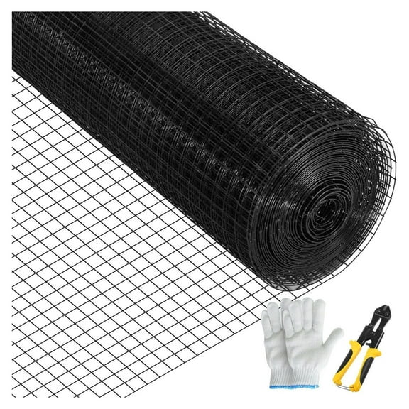Welded Wire Fence Vinyl Coated 24x50ft, 1x1 Mesh 16 Gauge Chicken Wire for Garden, Rabbit, Poultry - Rust Resistant
