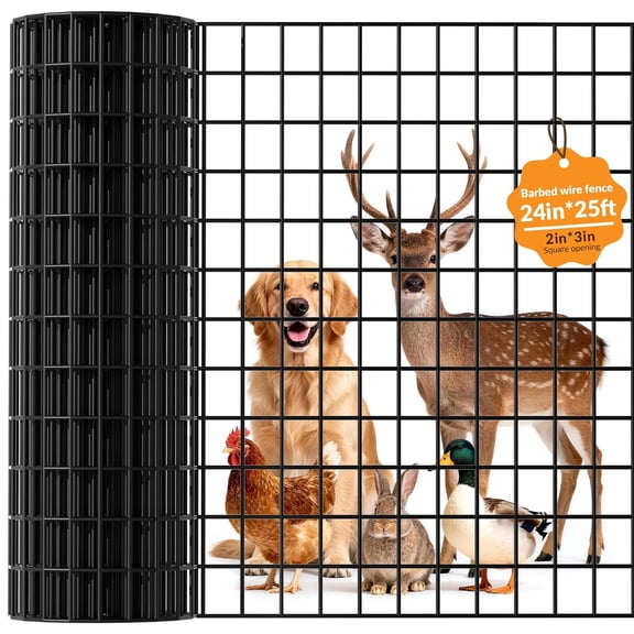 Welded Wire Fencing 24 Inch x 25 Foot,2 Inch x 3 Inch 16GA Black PVC Wire Fence,Vinyl Coating Metal Wire Mesh for Yard Vegetable Protection Goat & Poultry Netting