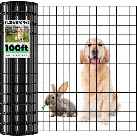 Welded Wire Fencing 36 Inch x 100 Foot, 2 Inch x 3 Inch 16GA Black Hardware Cloth PVC Coated Garden Border Fencing Roll Vinyl Coating Metal Wire Mesh for Yard Vegetable Protection Poultry Netting