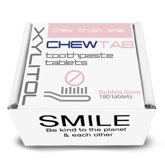 Weldental Chewtab Toothpaste Tablets Refill, Bubble Gum 180 Count