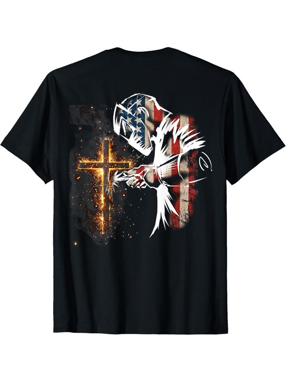 Welder American Flag Mig Tig Welding Faith Cross Christian T-Shirt