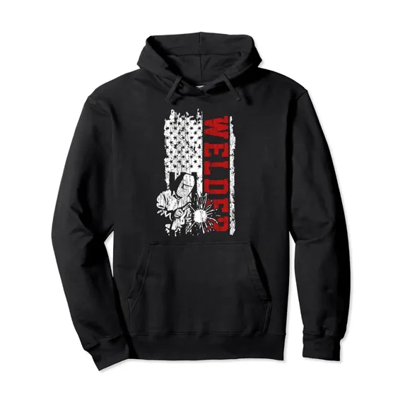 Welder American Flag Vintage Patriotic Welding Gift Pullover Hoodie