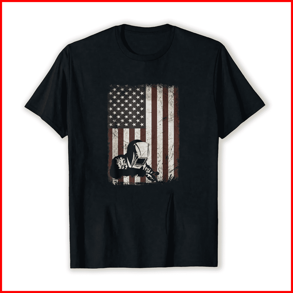 Welder American Flag Vintage Weld Welding Helmet Gift Men Unisex T-Shirt, up to Size 5XL