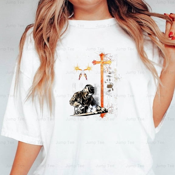 Welder American Flag Welding Faith Cross Christian Patriotic Blue 81 Unisex T-Shirt, up to size 5XL