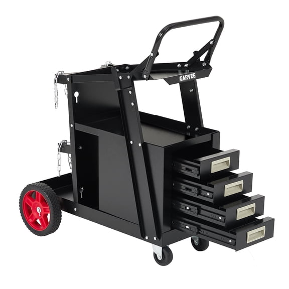 Welder Cart with Drawers,Rolling Welding Cart with Tank Storage Safety Chains and Gas Cylinder Slots for TIG, ARC, Plasma Cutter Welding Machine,Black