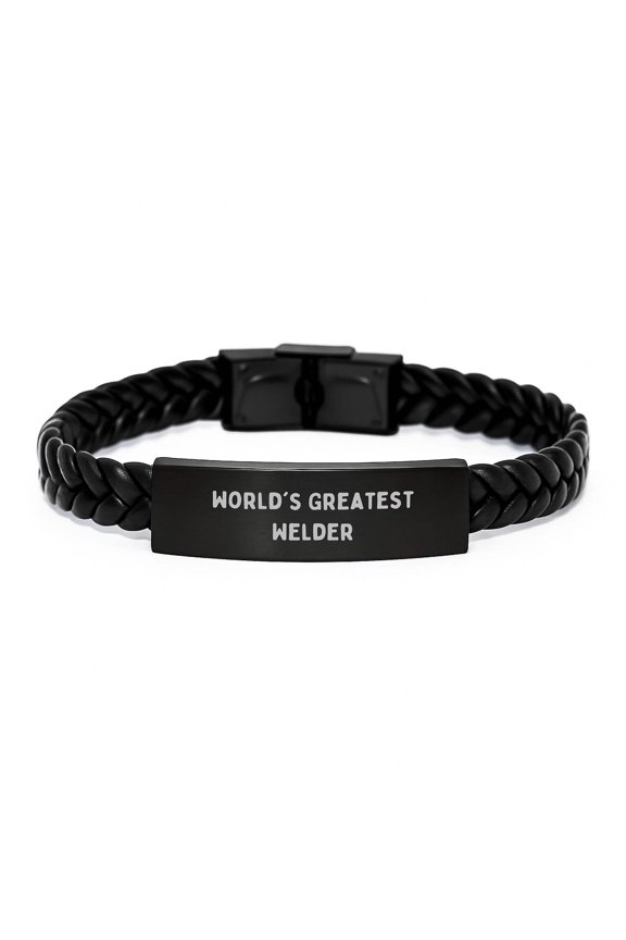 Welder Gifts from Men - World's Greatest Welder Interlaced Leather Bracelet, Birthday Unique Gifts for Welder Friends