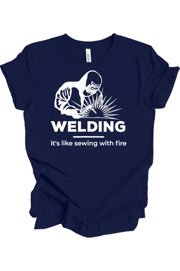 Welder Sewing With Fire Graphic Design T-shirt
