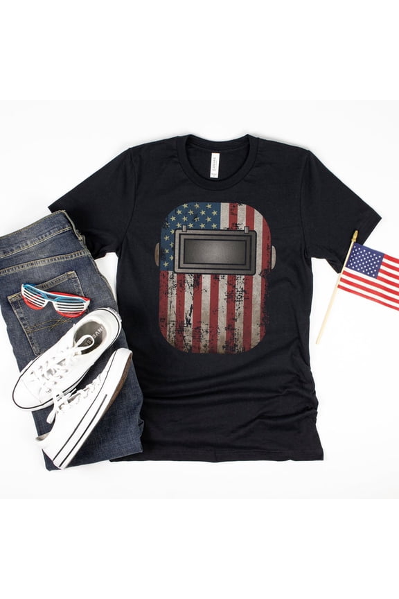 Welder USA Flag Welding Mask American Patriotic Fun Graphic Tee Shirt,for unisex up to size 5XL