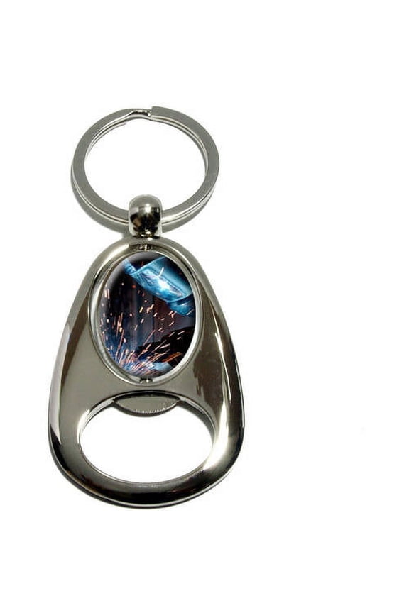Welder Welding Hot Metal Worker, Soldering, Chrome Plated Metal Spinning Oval Design Bottle Opener Keychain Key Ring