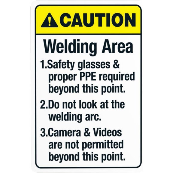 Welding Area Warning Sign, Security Safety Metal Signs, Vintage Caution Poster Wall Decor for Business Office Home Street Road Use 8 x 12 Inch