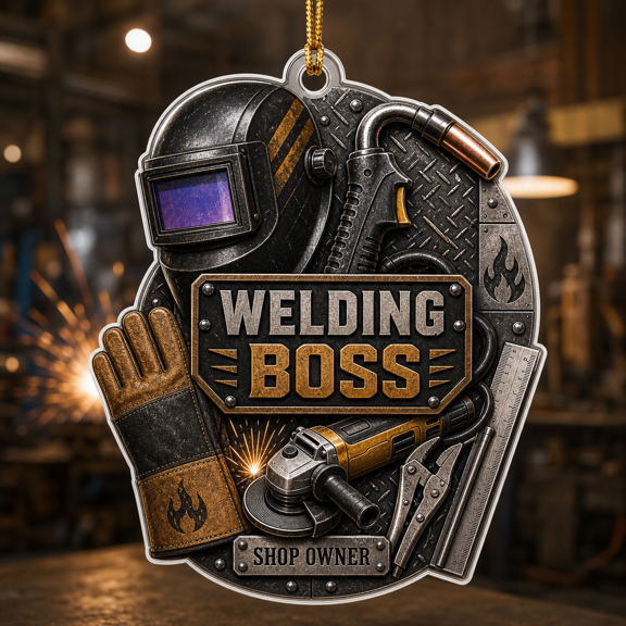 Welding Boss Acrylic Ornament, Shop Owner Gift for Welder Workshop Christmas