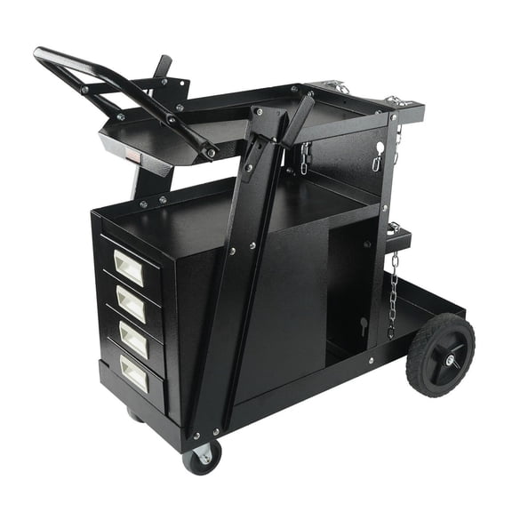 Welding Cart 2-Tier 4 Drawer, 265 LBS Heavy Duty Welder Cart with Wheels, Mig Welder Cart with Tank Storage, Rolling Welding Utility Cart for Mig & Plasma Cutter