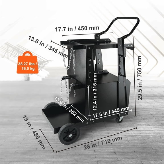Welding Cart 2-Tier Heavy Duty Welder Cart with Lockable Cabinet, 265LBS Capacity, 360 Wheels, Tank Storage, for TIG ARC Plasma Cutter