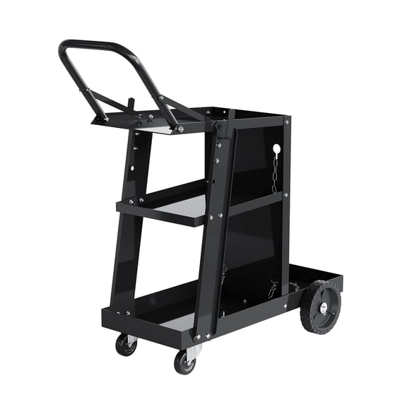 Welding Cart, 3-Tier Heavy Duty Welder Cart with 400 Lbs Load Capacity, Rolling Metal Utility Cart with Raised Handle, 360° Swivel Wheels for TIG, TIG, MMA, Plasma Cutter Welding Machine