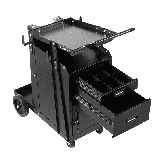 Welding Cart with 2 Drawers - Heavy Duty Welder Cart with Lockable Cabinet, 350lbs Capacity, 360 Wheels - MIG TIG Plasma Cutter Storage