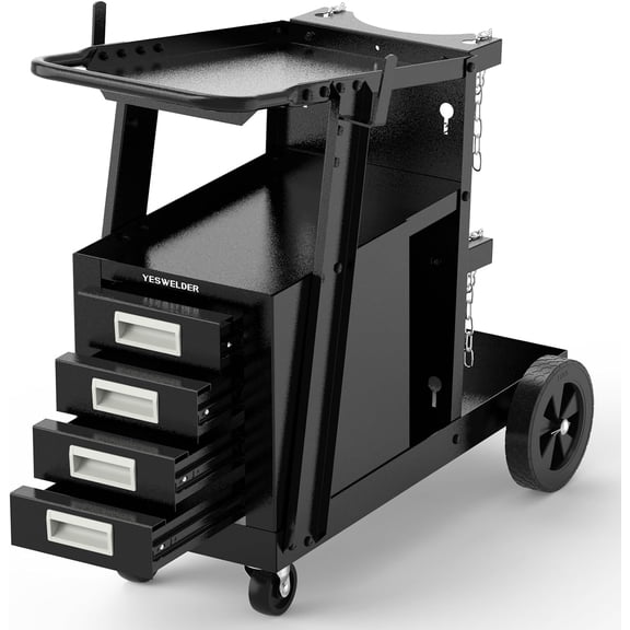 Welding Cart with 4 Drawers for MIG Welder TIG Welder and Plasma Cutter, Heavy Duty Large Storage 360 Rolling Welding Trolley
