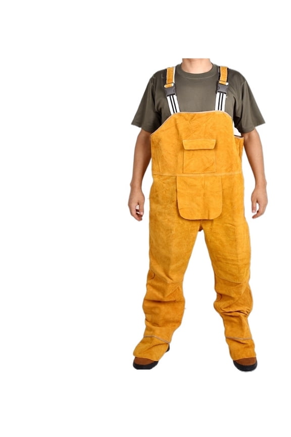 Welding Clothing Mens Bib Overalls Safety Coverall High Temperature Protective Leather Flame Retardant Repair Welder Strap pants ,Great Choice