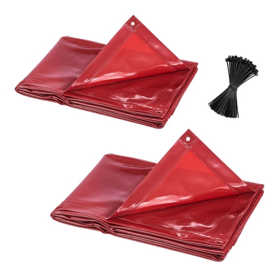 Welding Curtains 2 Pack, 6 x 8FT Welding Screen, Flame Resistant Vinyl Safety Curtain, UV Protection, Portable Welding Blanket for Workshop, Industrial Use, Red