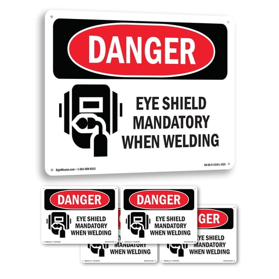 Welding Eye Shield Mandatory When Welding OSHA Danger Rigid Plastic Sign 14 Inch x 10 Inch - 5 Pack