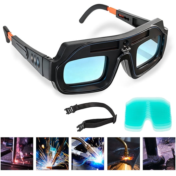 True Color Auto Darkening Welding Goggles with PC Lens, Solar Powered Welder Safety Glasses with Replacement Lenses Protective Eyewear