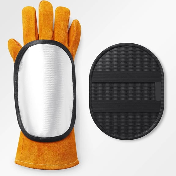 Welding Hand Shield Deflector, Heat Resistant Glove with Adjustable Wrist Protection for MIG, TIG, Aluminized Back Hand Pad with Kevlar Stitching