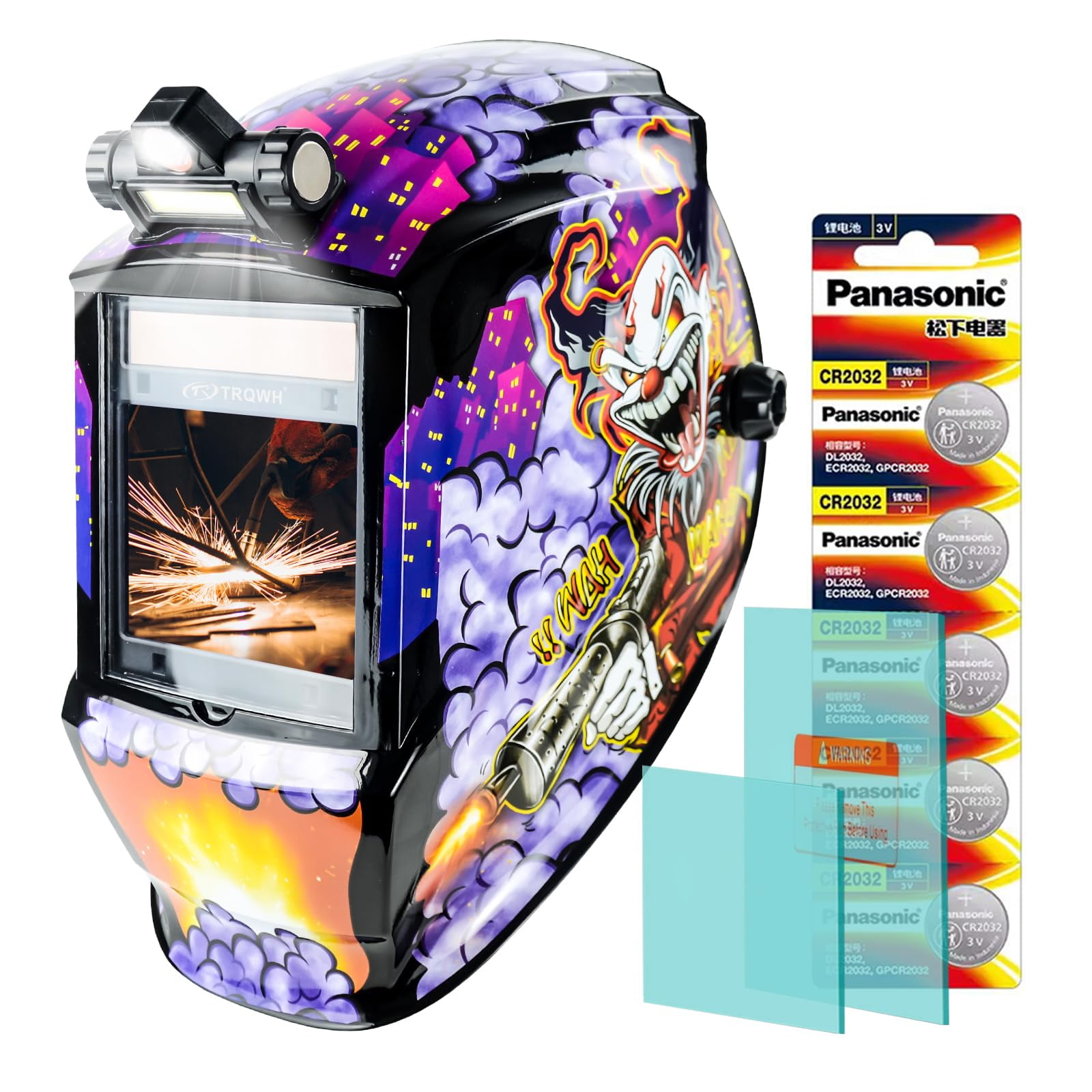 Welding Helmet Auto Darkening with LED Light Large View Solar Powered True Color Welding Hood 4 Arc Sensor Wide Shade 4/5-9/9-13 Welding Mask for TIG MIG Arc Weld Grinding