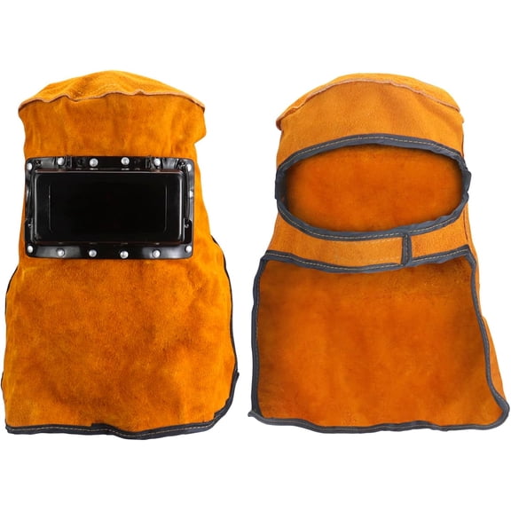 Welding Helmet Mask with Flip Open Lens, Leather Welding Hood Grinding Protective Cap Head Face Neck Shield