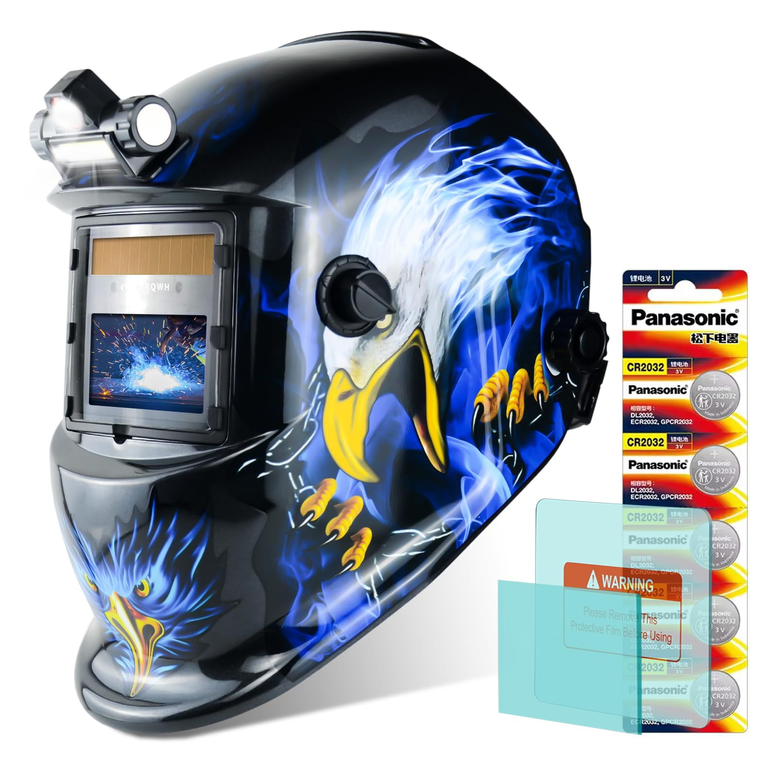 Welding Helmet Welding Hood Auto Darkening Solar Powered True Color Welding Mask 2 Arc Sensor Wide Shade 9-13 Flaming Skull Welder Helmet with Grinding Cut for MIG TIG ARC