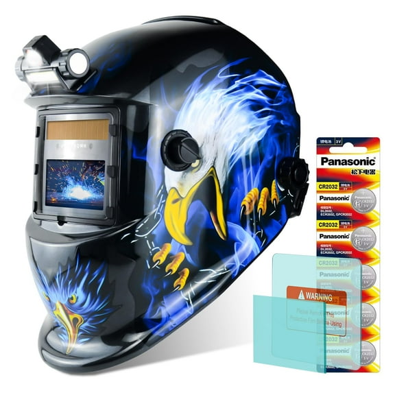 Welding Helmet Welding Hood Auto Darkening Solar Powered True Color Welding Mask 2 Arc Sensor Wide Shade 9-13 Flaming Skull Welder Helmet with Grinding Cut for MIG TIG ARC