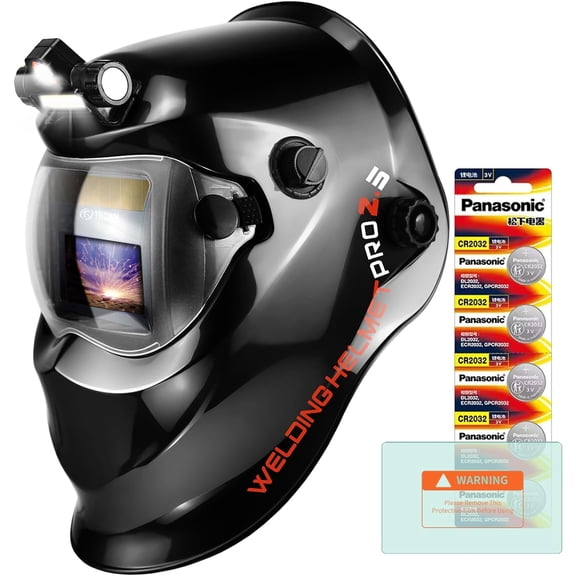 Welding Helmets for Men Solar Power True Color Auto Darkening Welding Helmet with Light, 2 Arc Sensor Wide Shade 9-13 Welding Hood with Extra Grinding Mode (Black)