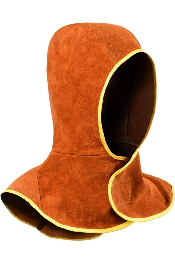 Welding Hood Leather,Cowhide Split Leather Welding Caps Protector with Neck Shoulder Drape - Full Head Cover Protection for Men & Women, Brown