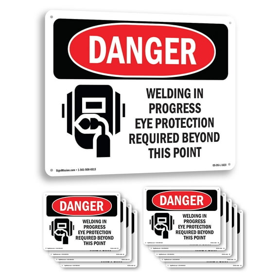 Welding In Progress Eye Protection Required OSHA Danger Rigid Plastic Sign 14 Inch x 10 Inch - 10 Pack