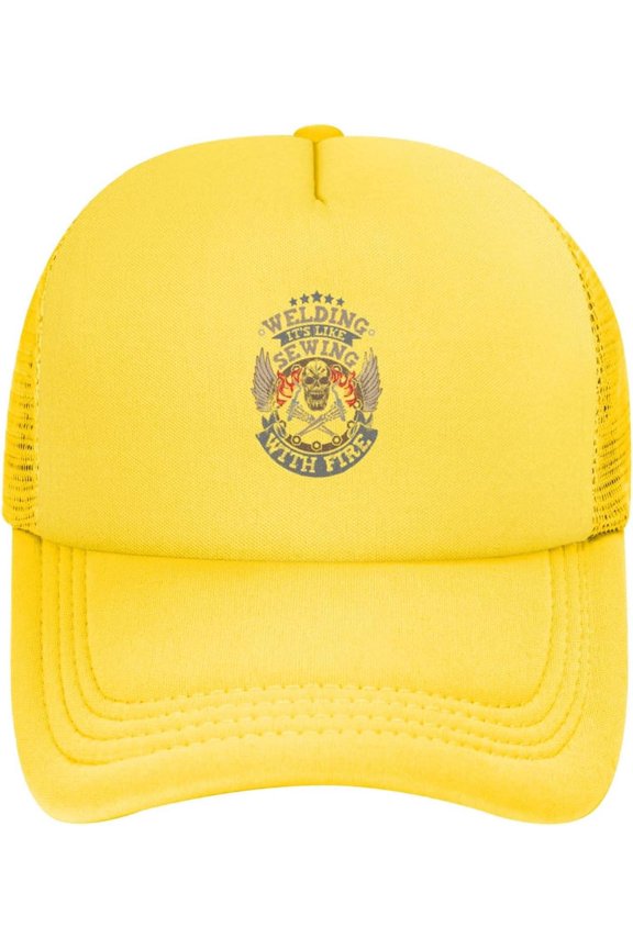 Welding It's Like Sewing with Fire Funny Welder 1 Mesh Baseball Cap Dad Hat Trucker Hat for Women Men,Black