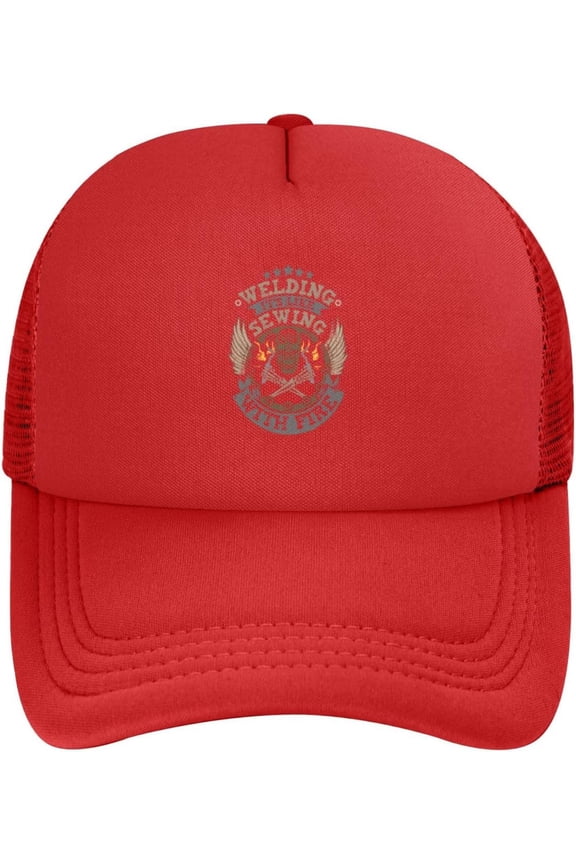 Welding It's Like Sewing with Fire Funny Welder 1 Mesh Baseball Cap Dad Hat Trucker Hat for Women Men,Black