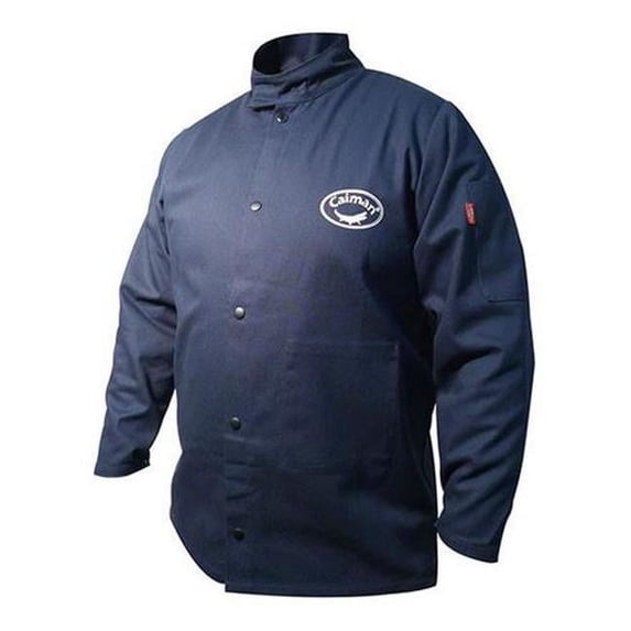 Welding Jacket, Cotton, 9 oz, 32 in Length, Hook-and-Loop Closure, 1 Pockets, Navy, L 3000-5