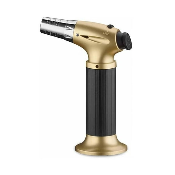 Welding Lighter with Safety Lock and Adjustable Flame,Butane Direct Injection Windproof Flame,Kitchen Cooking Lighter for Grilling,Baking,Pudding Cream,Crafts and (Fuel Not Included)(Gold)