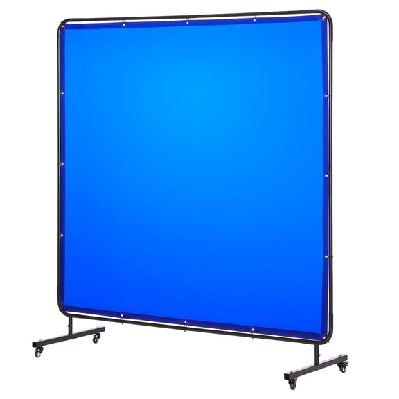 Welding Screen 6x6 FT with Frame, Flame Resistant Vinyl Curtain, Lockable Wheels, 6-Level UV Protection for Workshop, Blue