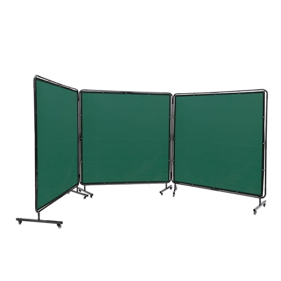 Welding Screen 6x6 ft, 3 Panel Welding Curtain with Frame & Wheels, Flame Resistant Vinyl Welding Protection for Workshop, Portable & Lockable, Green
