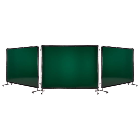Welding Screen with Frame, 3-Panel 6 x 8 FT Welding Curtain Screen, Flame-Resistant Vinyl Safety Protection Screens with 12 Wheels & 6-Level UV Protection for Workshop/Industrial Use, Dark Green