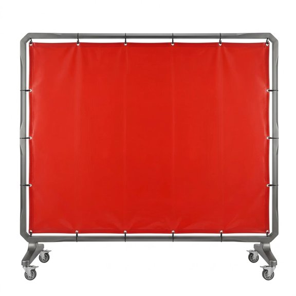 Welding Screen with Frame, 6' x 8' Welding Curtain Screen, Flame-Resistant Vinyl Welding Protection Screen on 4 Swivel Wheels (2 Lockable), Moveable & Professional for Workshop/Industrial, Red