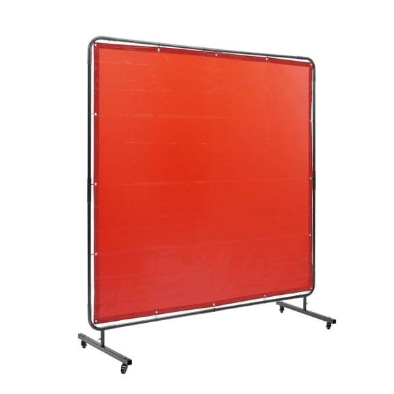 Welding Screen with Frame 6x6ft, Flame Resistant Welding Curtain, 4 Swivel Wheels, UV Protection, Mobile Welding Partition for Workshop & Industrial Use, Red