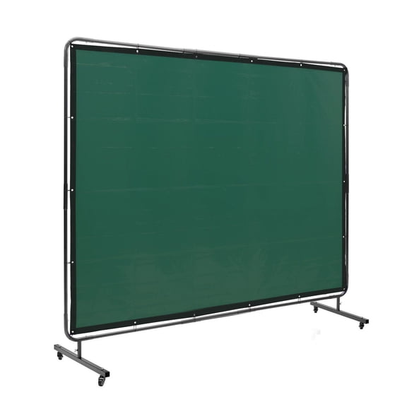 Welding Screen with Frame 6x8 FT, Flame Resistant Welding Curtain, Mobile Welding Protection Screen with Lockable Wheels, Industrial Workshop Safety Shield, Green