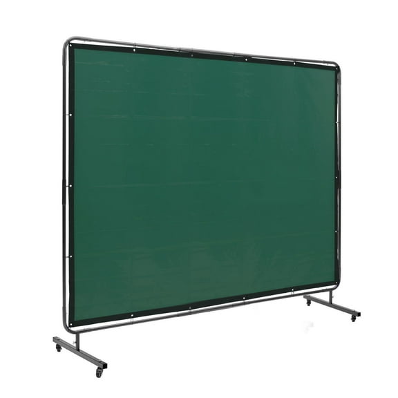 Welding Screen with Frame 6x8ft, Flame-Resistant Vinyl Welding Curtain, 4 Swivel Wheels (2 Lockable), Portable Welding Protection for Workshop, Industrial, Green