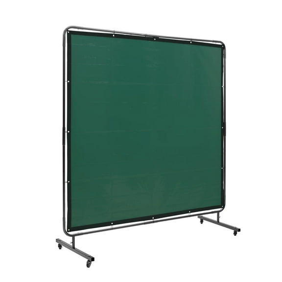 Welding Screen with Frame 6x6 ft, Flame-Resistant Welding Curtain, 4 Swivel Wheels, Portable Welding Protection for Workshop & Industrial Use, Green