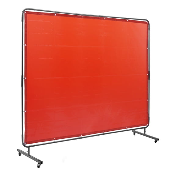 Welding Screen with Frame 6x8 Feet Flame Resistant Vinyl Curtain on 4 Swivel Wheels 2 Lockable Mobile Professional Workshop Industrial Red