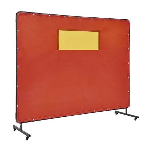 Welding Screen with Frame 6x8 ft, Flame Resistant Welding Protection, 4 Swivel Wheels, Transparent Window, Industrial Welding Curtain, Red