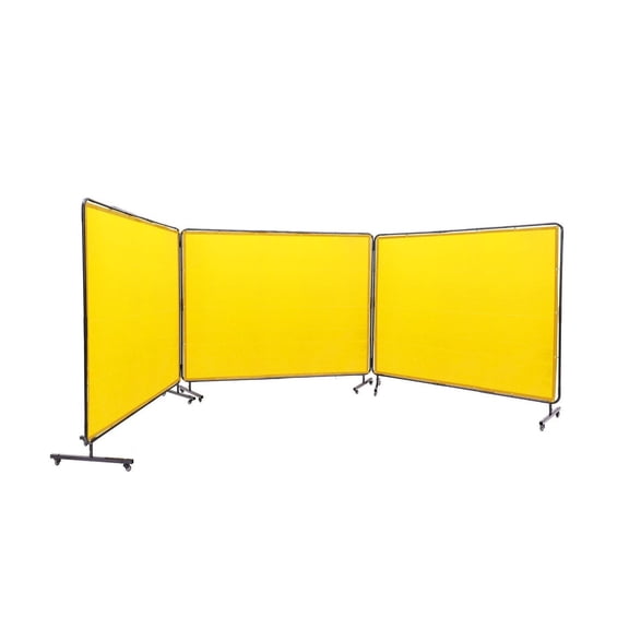 Welding Screen with Frame 6x8ft, 3 Panel Flame Resistant Welding Curtain, 12 Swivel Wheels, Movable Protection for Workshop, Yellow