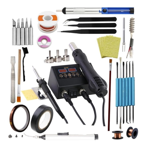 Welding Station Heat Gun Electric Soldering Iron Dual Digital Display Two In One Welding Station Welding Maintenance Tool Combination ,Complete Set